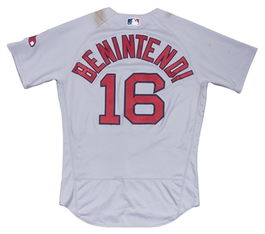 2018 Andrew Benintendi Game Used Boston Red Sox Road Jersey Photo Matched To 9 Games For 4 Home Runs (MLB Authenticated & Sports Investors Authentication)